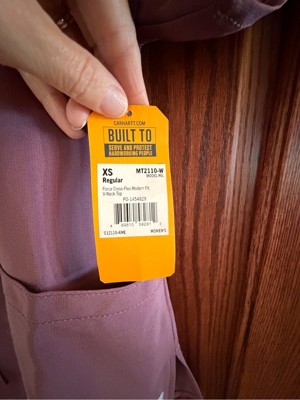 Carhartt Women's Mauve V-Neck Scrub Top - Rosewood Tone - Picture 3 of 6